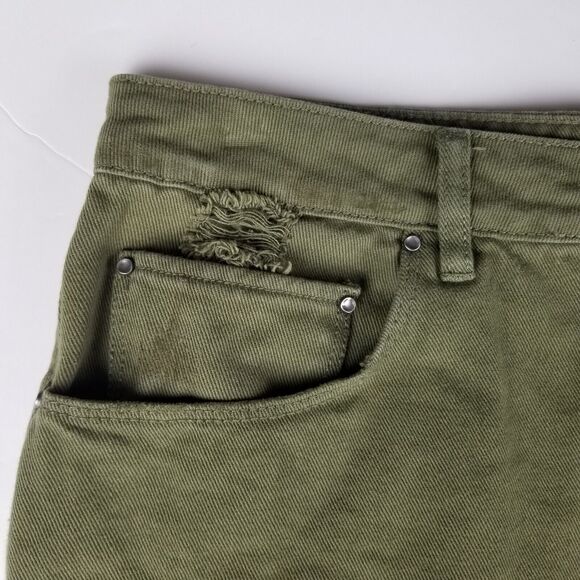 Women's A Loves A Anthropologie Distressed CutOff Denim Shorts Sz28 Olive Green - Picture 4 of 11